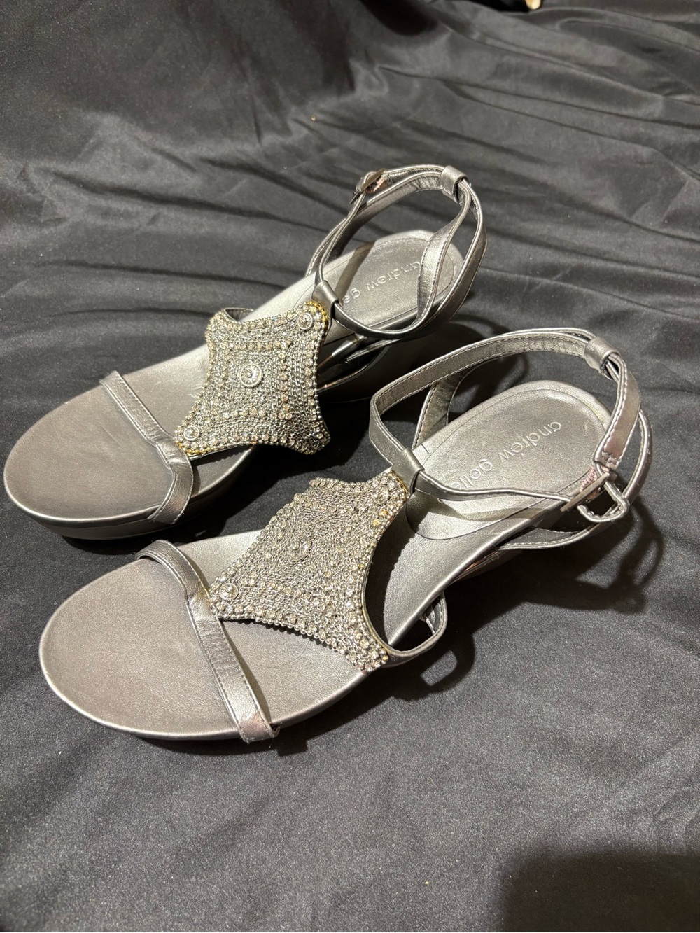 Andrew Geller Metallic Silver Crystal Embellished Sandals